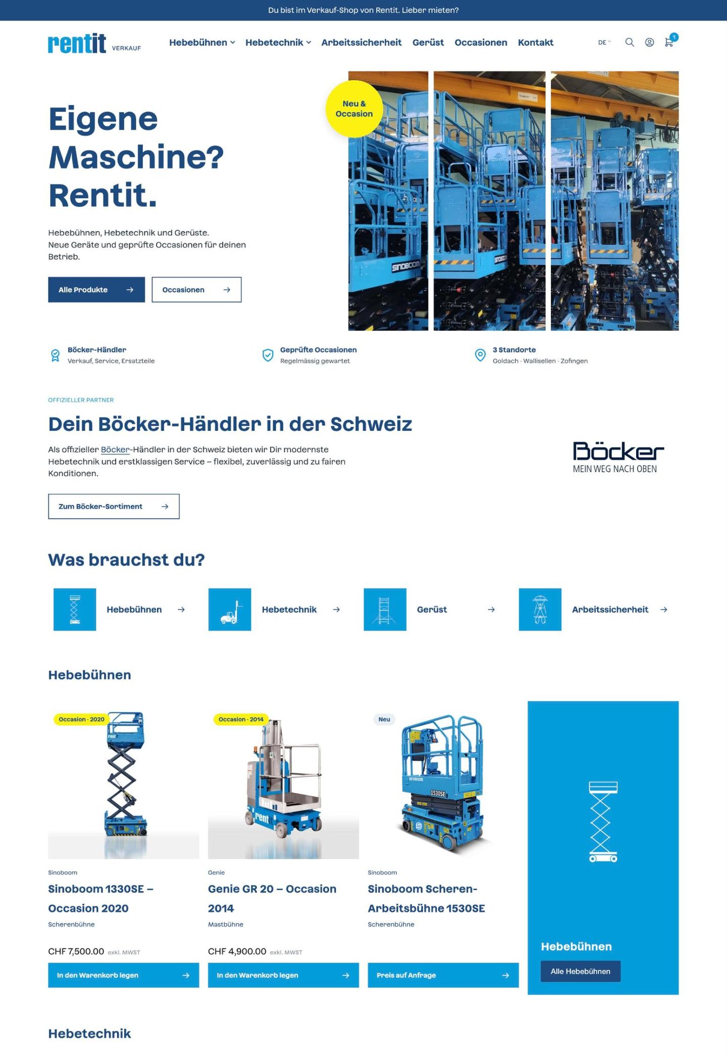 Startseite: Einstieg, Böcker-Partnerschaft, Kategorien und erste Produkte