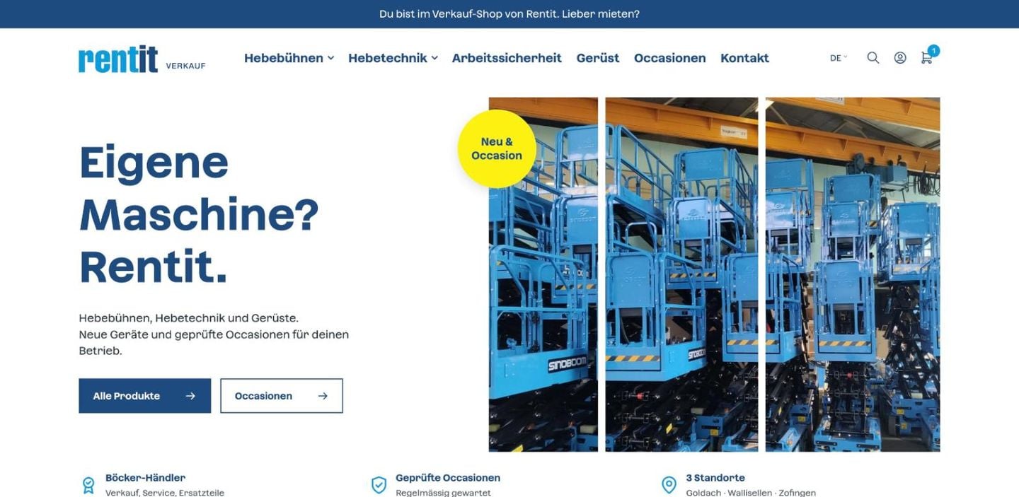Screenshot des Rentit Online-Shops