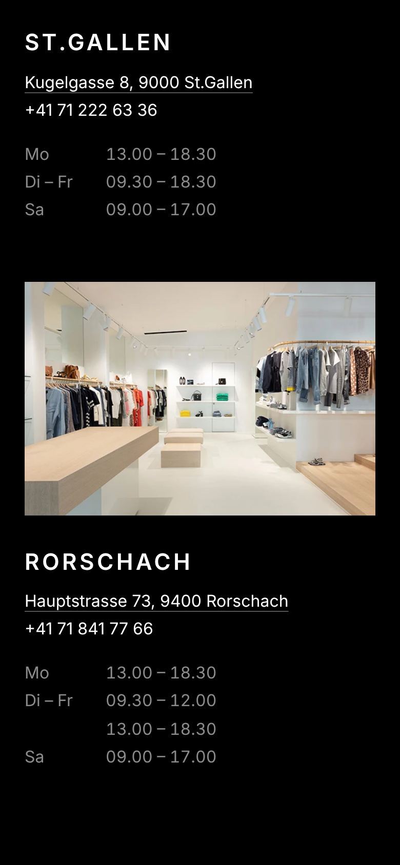 Beide Filialen mit Adresse und Öffnungszeiten