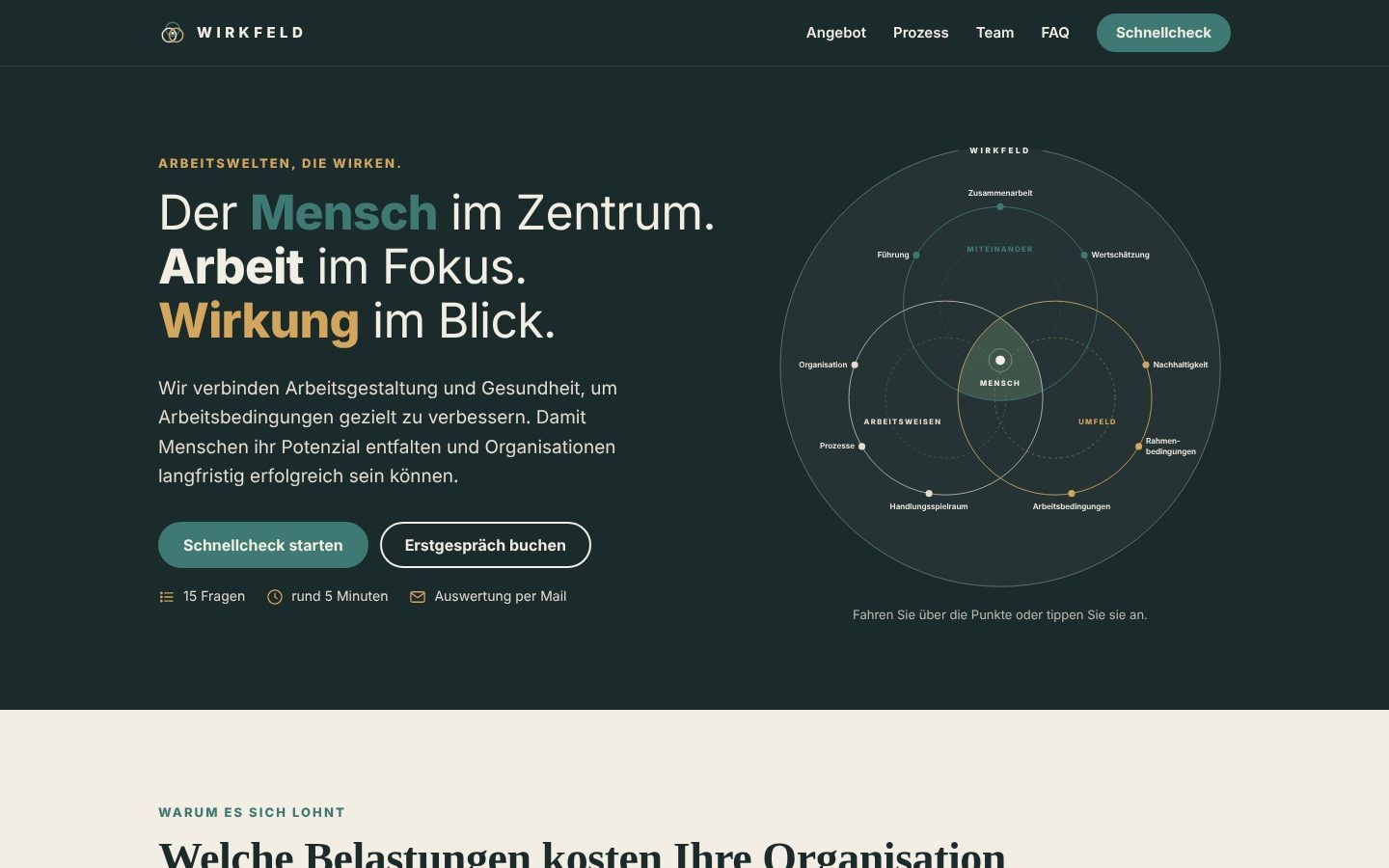 Screenshot der Wirkfeld Website